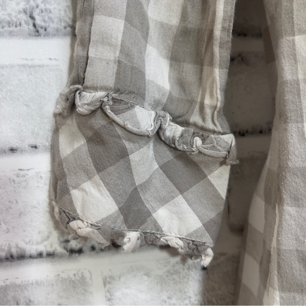 O’Neill Grayish Brown Plaid Ruffle Button Up Top Small - Picture 4 of 10